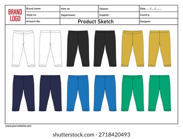 Modelo de ilustração de vetor de calça de pijama multicolor frente e verso