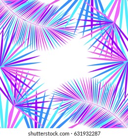 Multicolor palm leaf on a white background. 80's and 90's style. Webpunk, vaporwave. Kitsch print, aesthetic. Vector illustration EPS 8