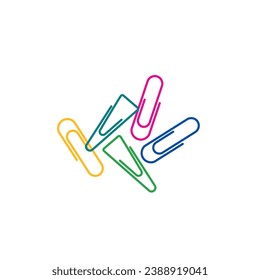 Vector de ilustración plano de clips de papel multicolor aislado en fondo blanco. Material escolar y de oficina. Elemento de regreso a la escuela, concepto de volver al trabajo. Concepto de escuela y oficina