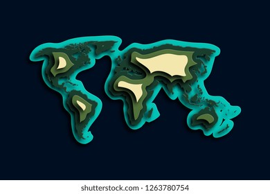 multicolor paper cut world map with smooth shadows on dark blue background. modern 3d realistic vector illustration easy to edit and customize. eps 10