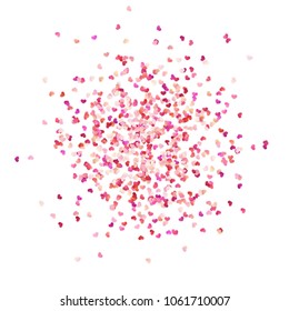 Multicolor paper hearts. Effect confetti easy to use. Valentines petals top view. Isolated on white background. EPS 10 vector file