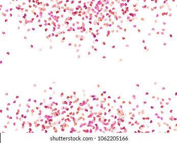 Multicolor paper hearts. Effect confetti easy to use. Valentines petals top view. Isolated on white background. EPS 10 vector file