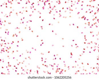 Multicolor paper hearts. Effect confetti easy to use. Valentines petals top view. Isolated on white background. EPS 10 vector file