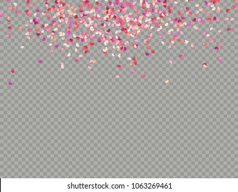 Multicolor paper hearts. Effect confetti easy to use. Valentines petals top view. Isolated on transparent background. EPS 10 vector file