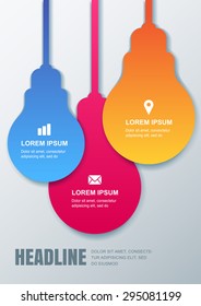 Multicolor paper lamp, vector design template. Concept for business infographics, brochure, flyer, poster. Material background with place for text.