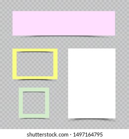 Multicolor paper sheets and frames set with shadow on gray transparent background. Color label template collection