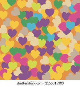 Multicolor Pastel Hearts Love Confetti Vector Art. Green Light Rainbow Saint Valentine Art Illustration. Warm Violet Romantic Wedding Art Background. Beige Modern Blue Trendy Detailed Fabric.