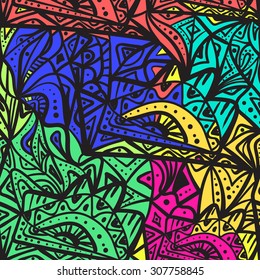 Multicolor pattern. Colorful zentangle. Abstract  hand drawn background