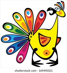 multicolor peacock isolated on white background