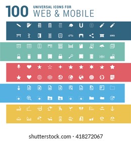 Multicolor pictogram icon pack, 100 universal Icon set. vector illustration
