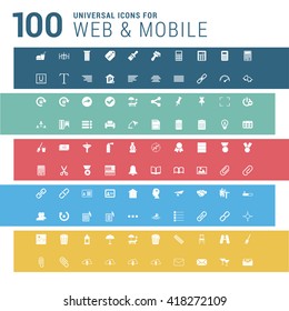 Multicolor pictogram icon pack, 100 universal Icon set. vector illustration