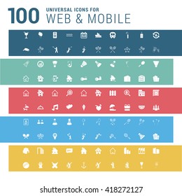 Multicolor pictogram icon pack, 100 universal Icon set. vector illustration