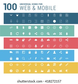 Multicolor pictogram icon pack, 100 universal Icon set. vector illustration