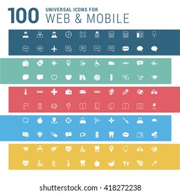 Multicolor pictogram icon pack, 100 universal Icon set. vector illustration