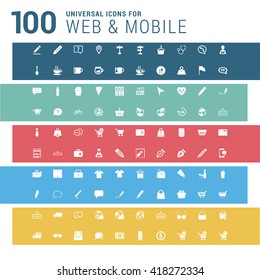 Multicolor pictogram icon pack, 100 universal Icon set. vector illustration