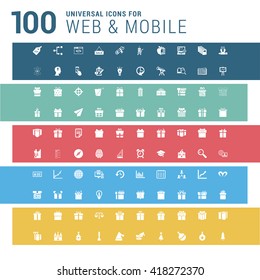 Multicolor pictogram icon pack, 100 universal Icon set. vector illustration