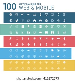 Multicolor pictogram icon pack, 100 universal Icon set. vector illustration