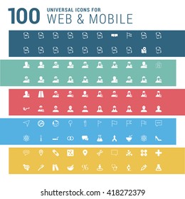 Multicolor pictogram icon pack, 100 universal Icon set. vector illustration