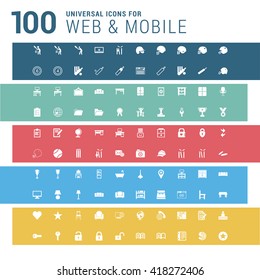 Multicolor pictogram icon pack, 100 universal Icon set. vector illustration