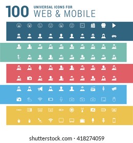 Multicolor pictogram icon pack, 100 universal Icon set. vector illustration