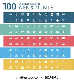 Multicolor pictogram icon pack, 100 universal Icon set. vector illustration