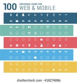 Multicolor pictogram icon pack, 100 universal Icon set. vector illustration