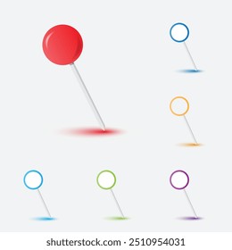 Ícone de localização de pino multicolorido, símbolo, ponto, mapa com fundo de vetor branco.