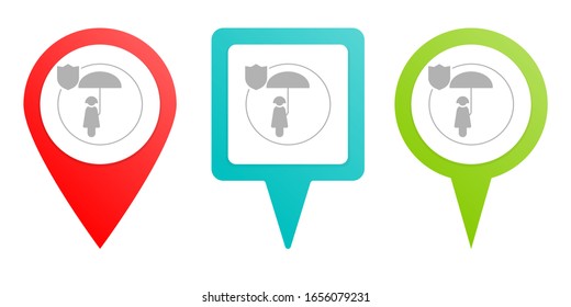 Multicolor pin vector icon, different type map and navigation point, human, insurance, icon, vector, insurable, fuse, pin 