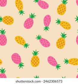 Fruta de piña multicolor por todo el estampado Ilustración vectorial de patrón sin costuras