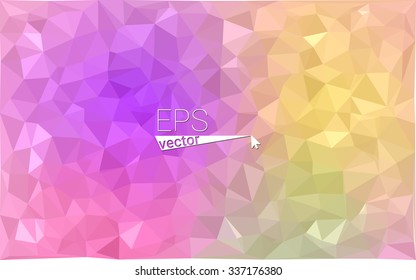 Multicolor pink, yellow geometric rumpled triangular low poly origami style gradient illustration graphic background. Vector polygonal design for your business.