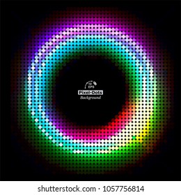 Multicolor pixel-dots digital in form circle on the black background