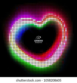Multicolor pixel-dots digital in form heart shaped circle on the black background