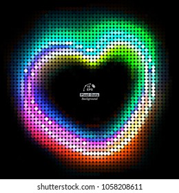 Multicolor pixel-dots digital in form heart shaped circle on the black background