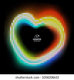 Multicolor pixel-dots digital in form heart shaped circle on the black background
