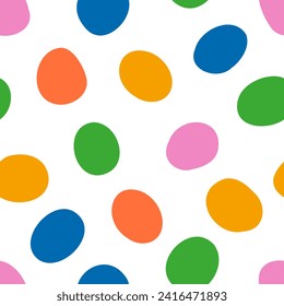 Multicolor polka dot seamless pattern. Circles of different colors shapes by hand . Bright repeat texture for festive design of baby shower, easter, birthday, fun party. Print kids fabric, wallpaper.