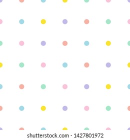 Multicolor polka dots flat vector seamless pattern. Small round shapes hand drawn texture. Tiny circles vintage decorative backdrop. Fashionable wallpaper, wrapping paper, textile retro design