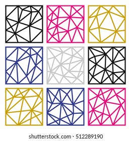 Multicolor polygonal design elements. Polygon seamless patterns set with nine square poly.