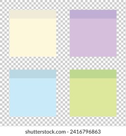 Multicolor post it notes isolated on transparent background. Colored sticky note set. Sticky note collection with curled corners and shadows. Vector realistic illustration. EPS file 1.