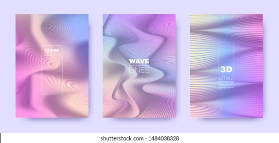 Multicolor Poster. Rainbow 3d Lines Banner. Vector Distorted Texture. Colorful Gradient Brochure. Multicolor Geometric Texture. 3d Poster. Pastel Dynamic Illustration. Gradient Lines Banner.