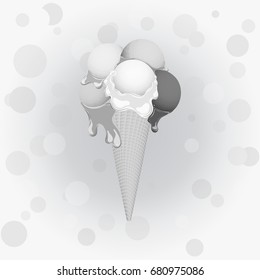 Multicolor poster - waffle ice cream cone on festive background for used for wallpaper, printing on the packaging paper, textiles.