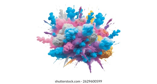 Multicolor powder explosion on White background. colorful vibrant rainbow holi paint color powder explosion with bright colors isolated white background. Colored cloud. Colorful dust explode.