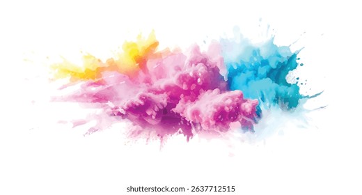 Multicolor powder explosion on White background. Colored cloud. Colorful dust explode. Paint Holi. colorful rainbow Holi paint color powder explosion with bright colors isolated white background.