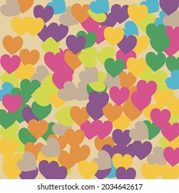 Multicolor Purple Colorful Saint Valentine Art Illustration. Modern Rainbow Simple Romantic Wedding Art. Blue Pink Hearts Love Confetti Vector Art. Green Warm Violet Modern Art Pattern.