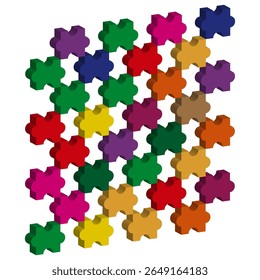 Cluster de quebra- cabeça multicolor. Pilha de peças entrelaçadas. Vetor de quebra- cabeça abstrato. Pilha sólida divertida.