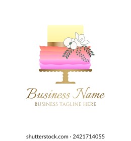 Multicolor Rainbow Cake Logo for Bakery Business or Birthday Celebration Party in Yellow, Orange, Gold and Pink Gradient Colors