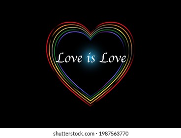 Multicolor rainbow heart shape on black background. LGBT, gay pride symbol