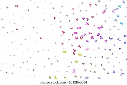 Multicolor, Rainbow vector background with Euro, Dollar, Yen. Illustration with EUR, USD, JPY signs on white template. The pattern can be used for ad, booklets, leaflets of banks.