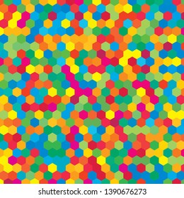 Multicolor random hexagon mosaic, tiles background. Perspective banner hex. Background with polygonal hexagonal tiles. Texture for pool, walls, bathroom, kitchen, flooring. Square geometric format.