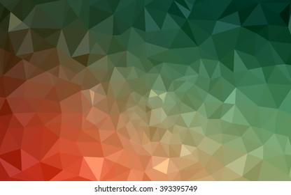 Multicolor red, green polygonal illustration, which consist of triangles. Geometric background in Origami style with gradient. Triangular design for your business.