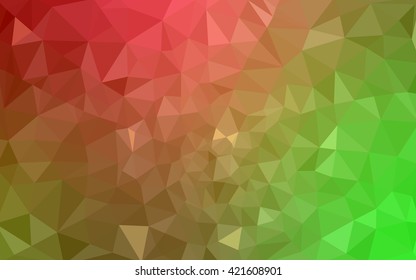 Multicolor red, green polygonal illustration, which consist of triangles. Geometric background in Origami style with gradient. Triangular design for your business.